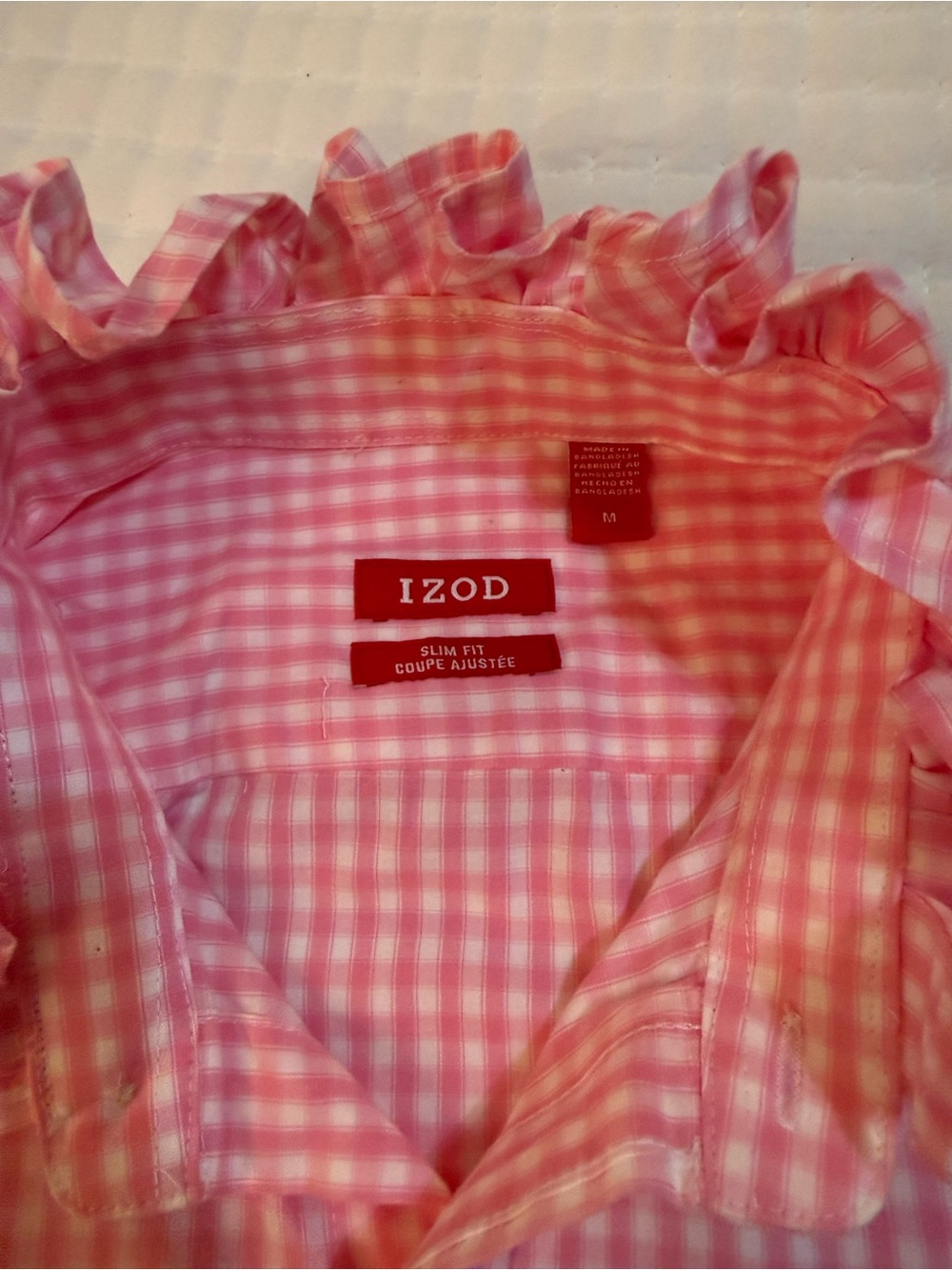 Upcycled Pink Gingham Button-Up Shirt with Ruffle Collar - Picture 6 of 9